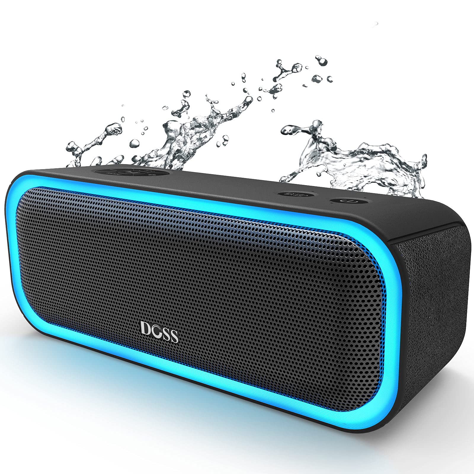 Głośnik Bluetooth, DOSS SoundBox Pro Bezprzewodowy Przenośny Przypadku z 20W Dźwięk Stereo, Dodatkowy Bas, Wodoodporny IPX5, Bezprzewodowe sprzęgło Stereo, Światła LED, 20 Godzin Odtwarzania-Czarny