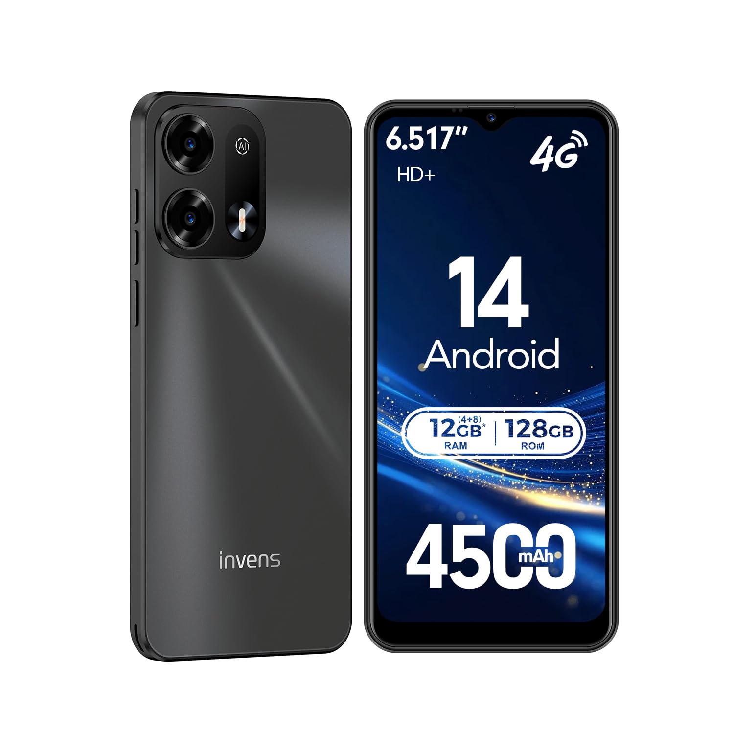 invens NOTE TK02 12GB RAM 128GB ROM Android 14 Smartphone, Octa-Core, 4500mAh battery 16MP, 6.52 inch HD+