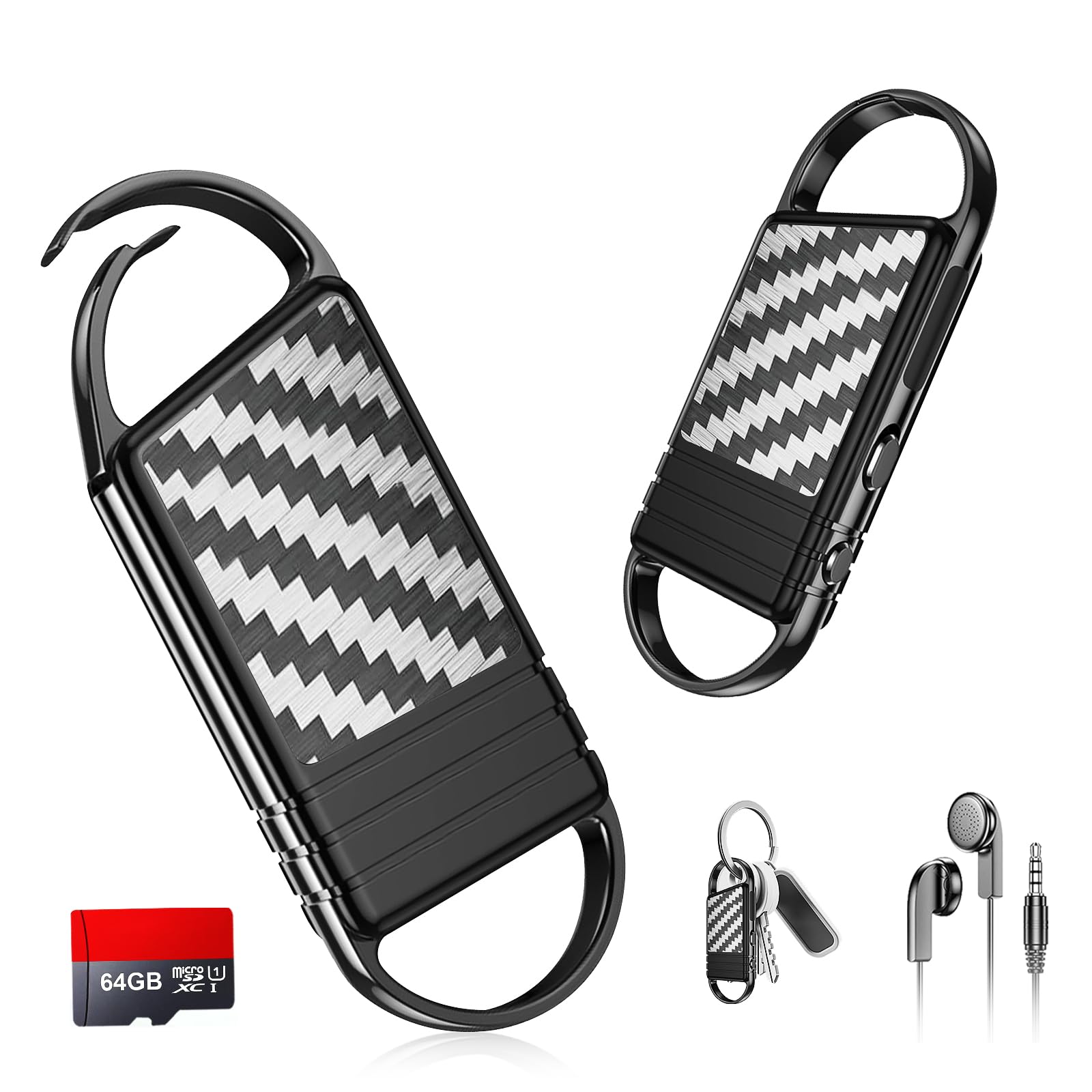 Dyktafon cyfrowy 64 GB – 4800 Hr urządzenie nagrywające audio, redukcja szumów AI, nagrywanie audio z odtwarzaniem, zawieszany, aktywowany głosem, dyktafon do wywiadów, wykładów