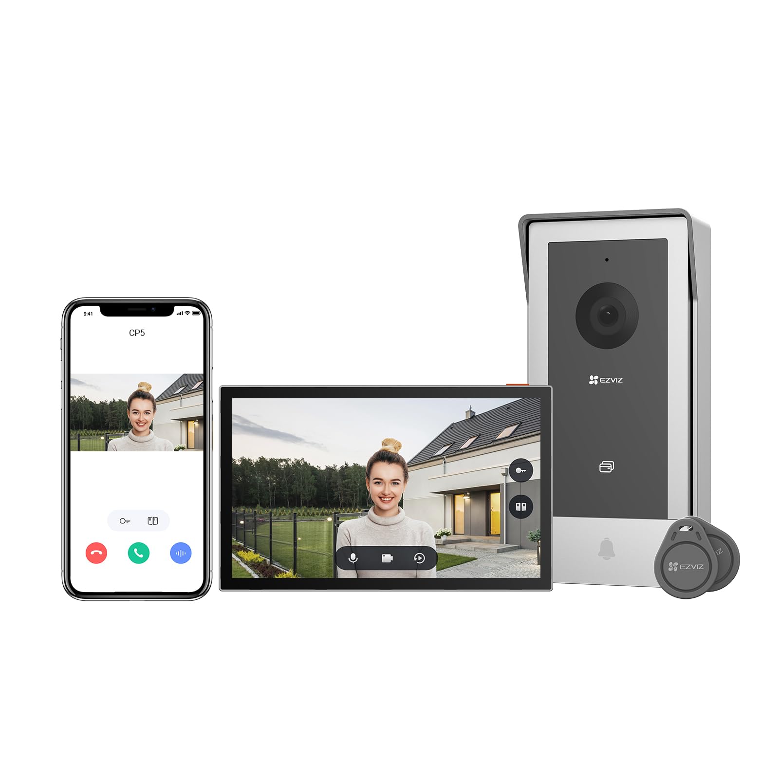 EZVIZ Wideodomofon, dzwonek do drzwi WiFi z kolorowym ekranem dotykowym 7", widoczność w nocy 1080p i dwukierunkowe audio, domofon ze zdalnym odblokowaniem, dwupasmowe Wi-Fi, smukła konstrukcja, CP5