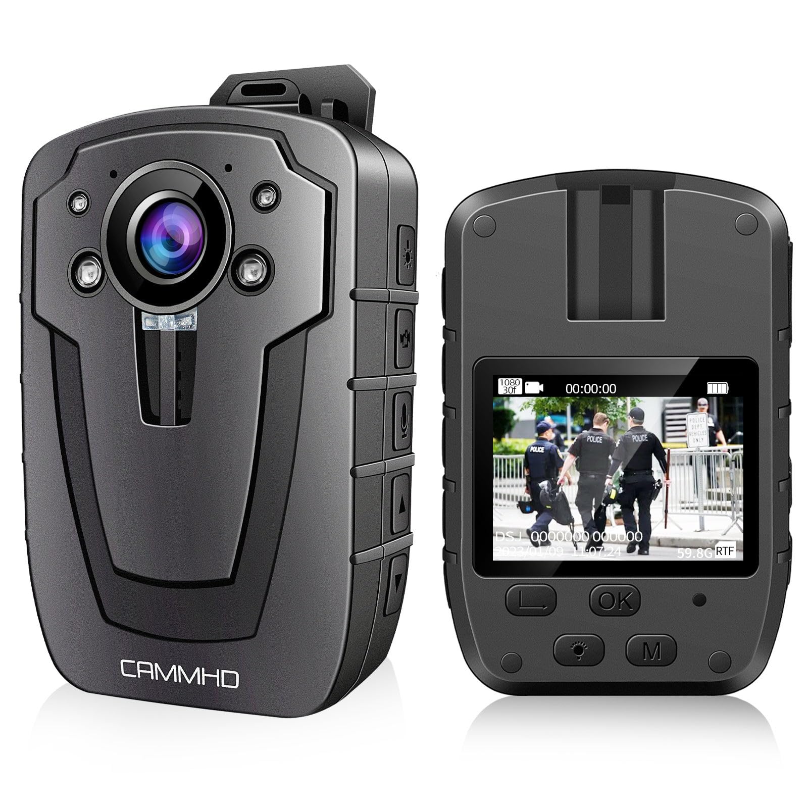 CAMMHD Aparat do ciała z audio i wideo, kamera na ciało, 1296P założona kamera MAX 256G, 12 godzin (nie zawiera karty)